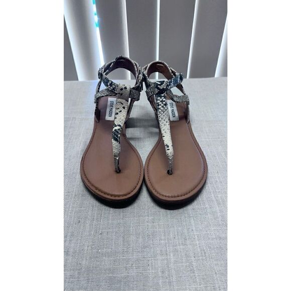 Steve Madden Women Leven SnakeSkin Rhinestone Embellished Sandals Cream Size 8.5 - Picture 2 of 12
